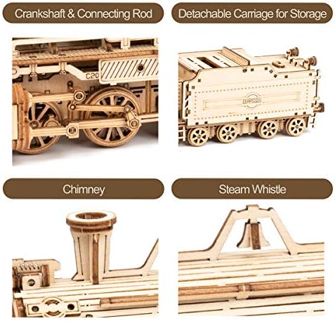 ROKR 3D Wooden Puzzle for Adults-Mechanical Train Model Kits-Brain Teaser Puzzles-Vehicle Building Kits-Unique Gift for Teens on Birthday/Christmas Day(1:80 Scale)(MC501-Prime Steam Express) - Image 3
