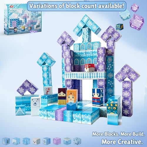 Magnetic Blocks Building Set - Puzzle Cubes as STEM Toys for Kids - Toddlers Sensory Construction Tiles - Ages 3+ Creative Educational Games for Boys and Girls - Frozen 200pc Block - Image 5
