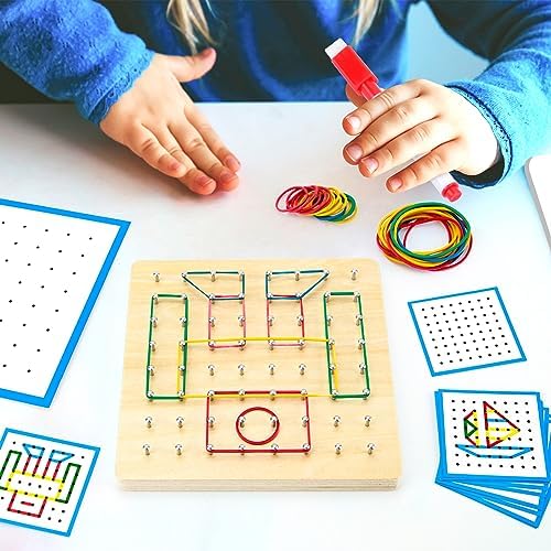 HEELWIRE Wooden Geoboard, Montessori Educational Toy for Kids with Pattern Cards and Rubber Bands to Figures and Shapes, Brain Teaser STEM Geo Board - Image 6