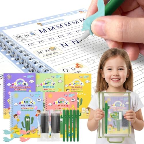 Large 5PCS Reusable Magic Grooved Handwriting Copybook for Kids by BYFWH
