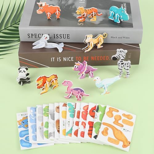 CCINEE 25 Pcs Educational 3D Cartoon Puzzles for Kids,3D Animal Learning Educational Paper Puzzle Game for DIY Crafts Gifts by CCINEE