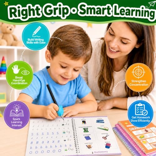 Grooved Handwriting Practice for Kids – 6-Book Set with Pens - Image 3