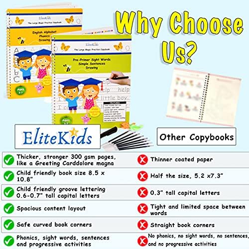 Reusable Handwriting Practice Workbook Set for Kids – Grooved Tracing Books for Letters, Numbers & Sight Words, Large Format 8.5 x 11 Inch Learning Activity Books - Image 2