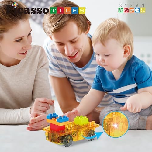PicassoTiles Magnet Tile Motorized Car Base Self Turning Omnidirectional Truck with Light And Motor Playset Magnetic Tiles Construction Building Blocks Compatible STEM Learning Preschool Ages 3+ PTU05 - Image 5