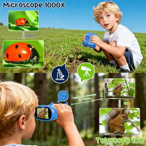 2-in-1 Kids Microscope Telescope, Temodu 2.0" 1000X Digital Microscope for Kids, HD Portable Education Telescope for Kids Birthday Festival Gift, Science Fun Toys for Children Age 4-12 (Blue) - Image 4