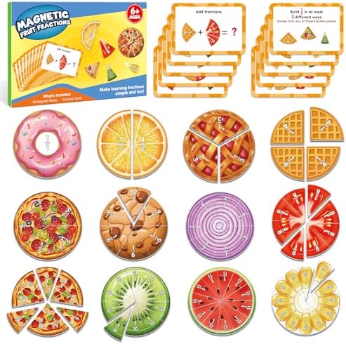 Aizweb Magnetic Fraction Tiles & Circles Set,Bars,Magnetic Fraction Educational Puzzle,Montessori Math Manipulatives,Fraction Learning Games for Elementary Classroom Homeschool Supplies by AIZWEB