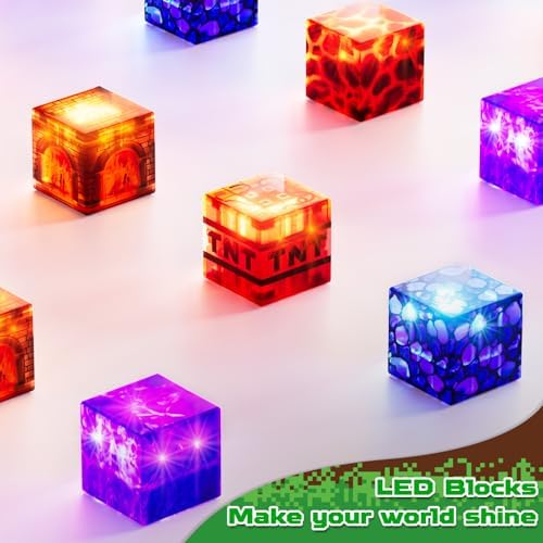 Magnetic Blocks - 300 PCS with Light Up Blocks Dinosaur Volcano Forest Castle Set - Kids Classroom Sensory Toy for Toddlers STEM, Construction Stacking Toy Kids 3+ Boys easter basket stuffers - Image 5