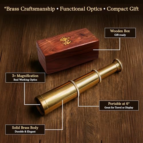 NauticalMart 6 Inch Brass Telescope with Wooden Box for Nautical Collectibles and Pirate Spyglass for Young and Adults, Ideal Decorative Piece for Home or Office - Image 3