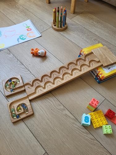 Wooden Marble Run Track “Wind” Race Machine Set Wooden Maze Board Ball Run Montessori Gift for Kids Wave Course Winding Track Toy - Image 3