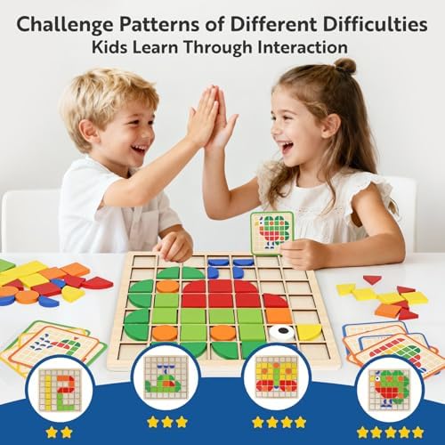 Wooden 120 Pcs Pattern Blocks Geometric Shape Toy Puzzle for Kids 3+ - Image 7