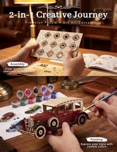 BOOZUU Paintable 3D Wooden Vintage Car Puzzle for Adults - Image 3