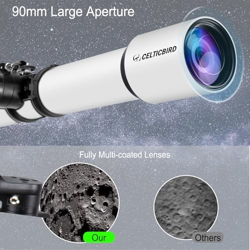 Telescope for Adults High Powered, 90mm Aperture 1000mm Refractor Telescopes for Adults Astronomy Telescopio with High Precision Adjustment, Ultra-Stable Vertisteel AZ Mount Base Tripod, Phone Adapte - Image 5