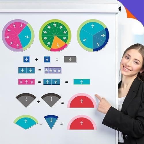 SpriteGru 156 PCS Magnetic Fraction Tiles Circles, Educational Math Magnets Learning Manipulative Fraction Bars Set for Preschool Elementary School - Image 3