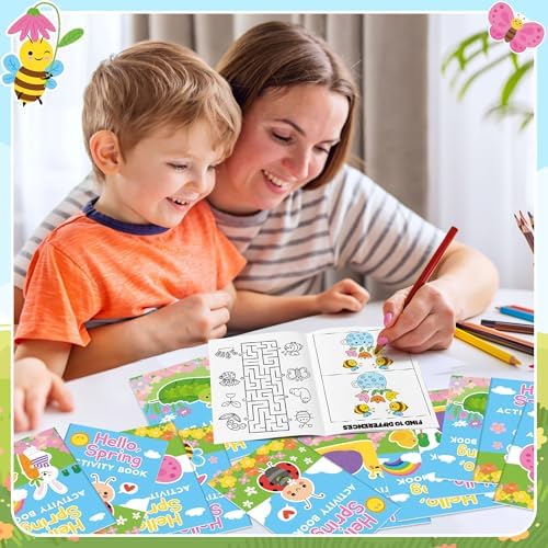 Spring Activity Books for Kids - 24Pcs Hello Spring Mini Games Coloring Book Set Bulk Insect Floral Mazes Word Search Word Scramble Games for Valentine Spring Easter Holiday Party Goodie Bag Stuffers - Image 4