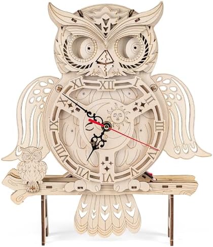 SYNARRY Wooden 3D Puzzles for Adults Model kit Owl Clock - Mechanical Model Building Kit DIY Hobbies for Kids Teens Men Women 126PCS Puzzle Craft Gift Home Decor for Easter Basket Stuffers by SYNARRY