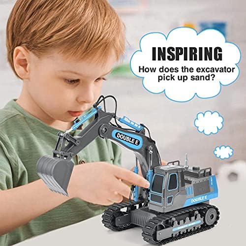 DOUBLE E Remote Control Excavator Toy RC Excavators Rechargeable Battery Digger Hydraulic Construction Toys Vehicles Xmas Gift for Boys Girls Kids 3-14 Years，Gray-Blue - Image 6