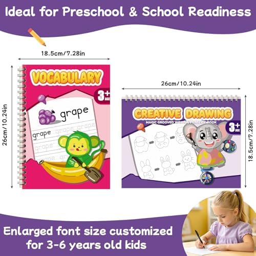 Magic Grooved Writing Practice Books, Reusable Handwriting Practice for Preschool Kids Ages 3-8, Large Tracing Workbooks for Kids 3-6 - Image 2