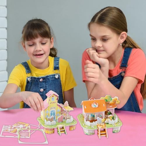 LOMIMOS 3D Cartoon Puzzles for Kids，6 House Building Kit Creative DIY Jigsaw Toys Paper Model for Art Crafts Birthday Party Favor Gifts. - Image 7