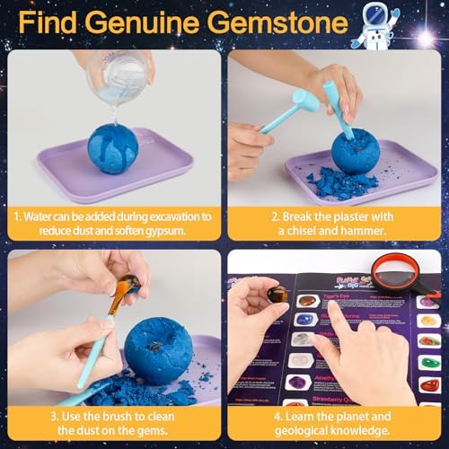 QLKUNLA Gemstones Dig Kit, Excavate 24 Real Gems in Solar System STEM Educational Space Toys for Boys & Girls Archaeology Geology Science Project Gift - Image 5