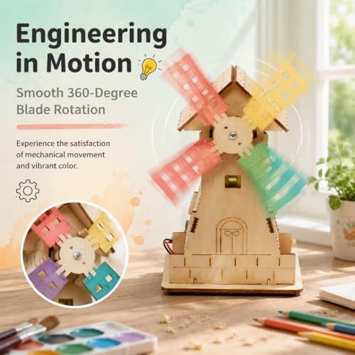 STEM 4-in-1 Building Kit for Kids Ages 6-12 | DIY Engineering Projects - Build a Windmill, Lamp, Binoculars & Birdhouse | Educational Toy Gift for Boys & Girls - Image 3
