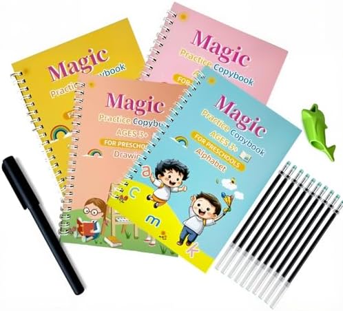 Grooved Writing Practice Books for Kids, 4pk Handwriting Kit, Ages 3-8 by Unknown