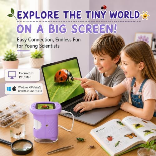 Kids Microscope, 4K 1000X, 2.4" Screen, STEM Toy Ages 4-8, Violet - Image 6