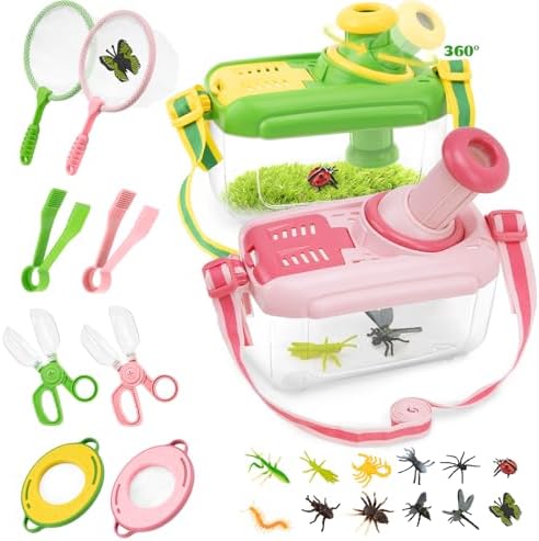 Bug Catcher Kit for Kids - Outdoor Explorer Kit Insect Catching Toys Nature Adventure Set for Boys 3 4 5 6 7 8 Year Old(Green & Pink) by Funsland