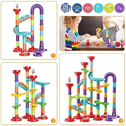 Marble Run Building Blocks STEM Toy Track Race Maze 30 Glass Marbles for Kids Boys Girls 3 4 5 6 7 8 9 10 11 12 Year Old Birthday Present Preshool Gift - Image 3