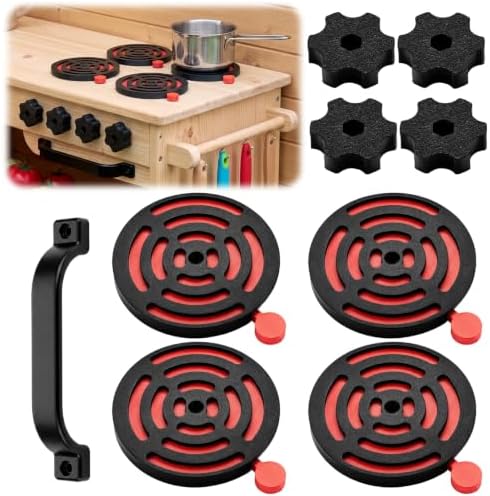 9 Pcs Outdoor Mud Kitchen Accessories with Grill Burner and Knob, Red Black by Unknown
