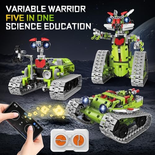 5 in 1 STEM Robot Building Kit, APP & Remote Control Interstellar Building Robot, DIY Robotics Building Toys/RC Car/Tank with Light, Space Building Toy Gifts for Boys Girls Kids 8-16 Science Learning - Image 2