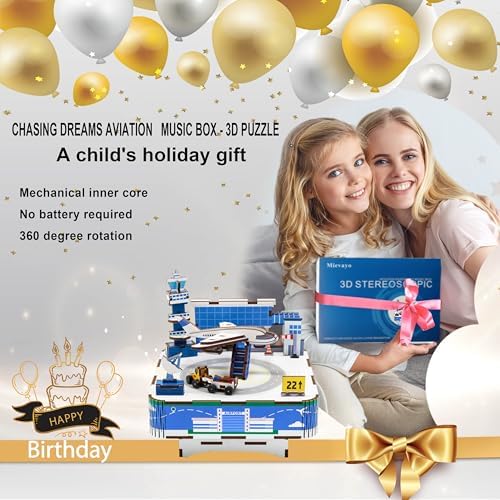 3D Wooden Puzzles Airport Model DIY Rotating Music Box Kit for Teen Boys and Girls-Birthday Gifts and Toys for Kids（Airport Model Music Box） - Image 2