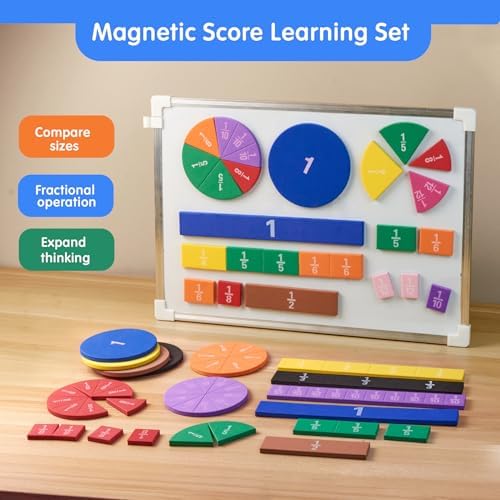 TOMMYHOME Magnetic Fraction Tiles for Kid's Maths Toys.Standing Teaching aids for Primary .Help Kids Learn Fractions (R+Rectangular) - Image 2