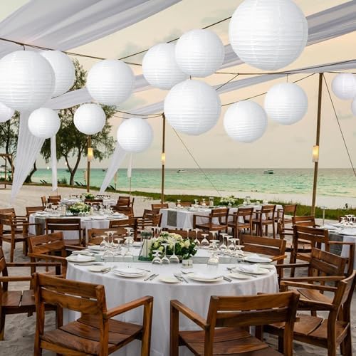 Paper Lanterns Party Decorations White Round Hanging Lanterns Chinese Japanese Paper Lantern Lamp for Bridal Showers Wedding Birthday Home Party Supplies, Set of 6 PCS - Image 4
