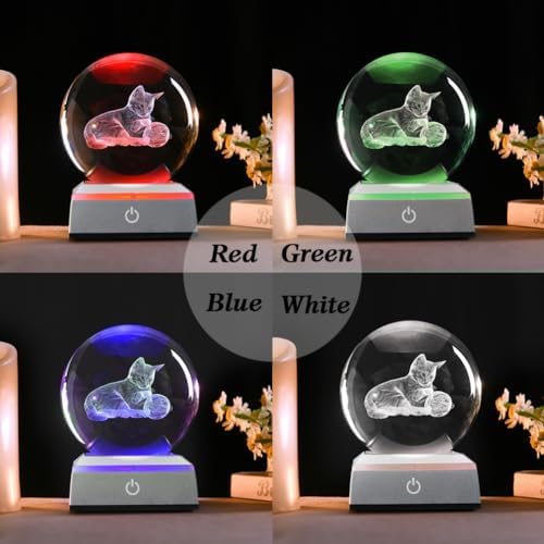 80mm Cat Lover Gifts for Women 3D Night Light Cat Crystal Ball - Image 5