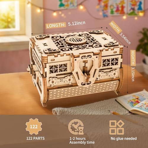 3D Wooden Puzzles for Adults, Treasure Box, DIY Mechanical Model Kits for Adults and Kids to Build, Creative Gift for Women or Men Birthday, Christmas (Treasure Box) - Image 2