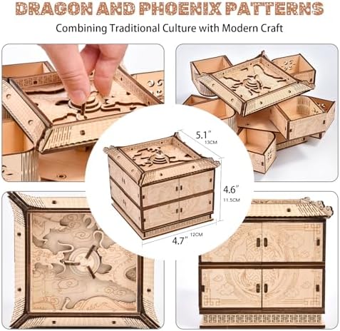 3D Wooden Puzzles for Adults - Mechanical Dragon Treasure Chest Model Kit, DIY Engineering Project, Unique Gift for Women, Collectible Art and Home Display - Image 3