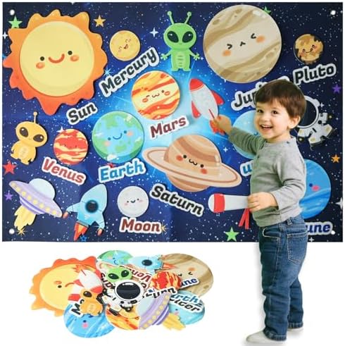 Solar System for Kids Toys, Children's Space Felt Board, Montessori Toys Outer Space Sensory Board, Gifts for Boys and Girls, Planetary Toys Suitable for Toddler Aged 3-8 by KAWITLO
