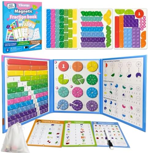 Magnetic Fraction Playbook 164 PCS, Magnetic Fraction Tiles Demonstration Book with Circles & Squares Montessori Math Manipulatives for Elementary School, Fraction Learning Toys for Kids by Unknown