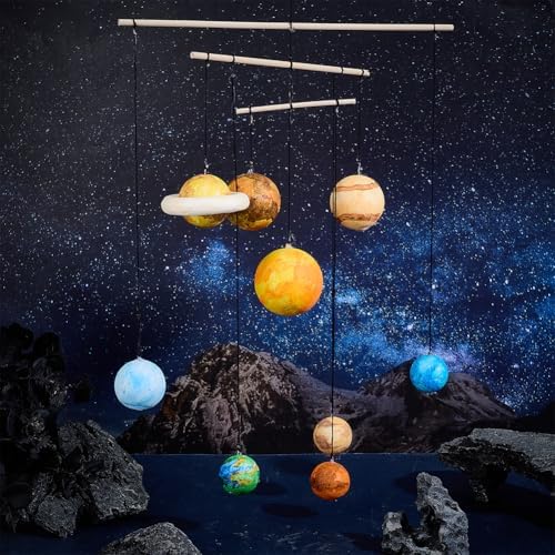 WEBEEDY 17 Pcs DIY Solar System Model Kit Solar System Hanging Ornament Painting Craft Kit with Mixed Sizes Foam Balls, Stickers, 12 Colors Pigments, for Adult Beginner Christmas Birthday Unique Gift - Image 5