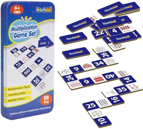 Kasfalci Multiplication Dominoes Set,Math Manipulatives Games for Kids,Counting Toy,Learning Games,Preschool Learning Activities,Homeschool Supplies,Kindergarten Classroom Must Haves,1st 2nd 3rd Grade by Kasfalci