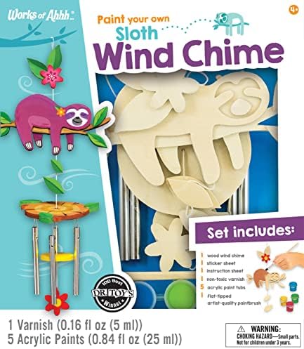 Works of Ahhh... Sloth Wind Chime Craft Kit - Classic Wood Paint Set for Kids, Includes Real Wood, Paints & Instructions by WorksofAhhh