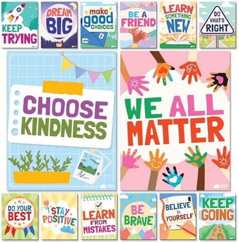Motivational Posters for Classroom Decor - 14pc Inspirational Positive Affirmation Classroom Posters Middle School High School Elementary - Back to School Supplies Decorations Bulletin Board Wall by MomoNashi