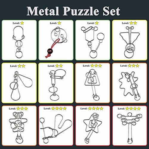 KINGOU 12 Pcs Metal Wire Brain Teaser Logic Puzzles Set - Image 3
