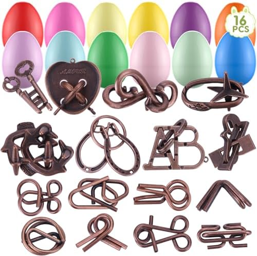 16 Pack Easter Eggs Filled with Brain Teaser Puzzles Toys, Easters Basket Stuffers for Kids Teens Adults, Easters Egg Fillers for Kids Boys Girls, Easter Eggs Hunt Game, Classroom Prize Supplies by Unknown