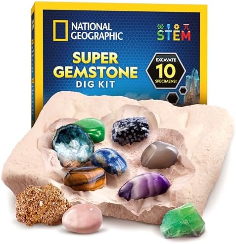National Geographic Gemstone Dig Kit with 10 Real Gemstones for Kids by BlueMarbleToys