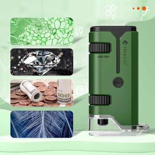 100x-250x Pocket Microscope for Kids Adults, Protable Handheld Miniscope, Mini Microscope Kit for Kids Adults Home School Lab Biology Science Education, Green - Image 6