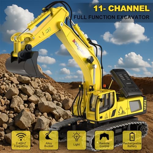 kolegend Remote Control Excavator Toy 16 Inch, 11 Channel RC Construction Vehicles Hydraulic Haulers Digger Toys Gift for 6+ Years Old Kids Boys - Image 5