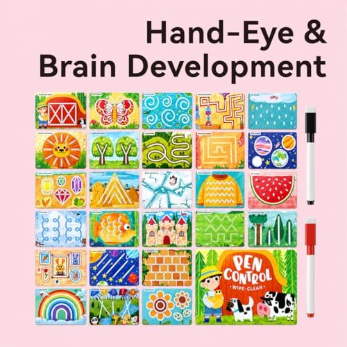 Dohoho Reusable Tracing Book for Kids Ages 3-5, 30 Pages Farm-Themed Line Tracing & Pen Control Workbook, Wipe Clean Educational Travel Toy with Dry-Erase Markers for Preschool Learning Activities - Image 2