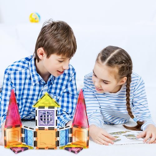 PicassoTiles Magnetic Tiles Magnet Toys Building Blocks Construction Set with 110+ Pages IdeaBook STEM Learning Playset Toddlers Educational Fun Play Kids Boys Girls Sensory Toys Ages 3+ PT03 - Image 2