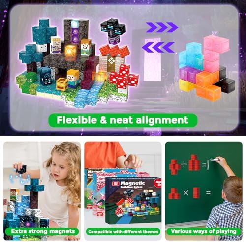 200 PCS Magnetic Blocks - Light Up Magnetic Building Blocks for Kids, Magnet Cubes Stacking for Boys Girls, STEM Montessori Sensory Toys Ages 3 4 5 6 7 8 9 10 11 12 13 Birthday Gifts - Image 6